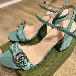 Gucci Sequins Aqua Block Heel Shoe 6.5 (36.5)